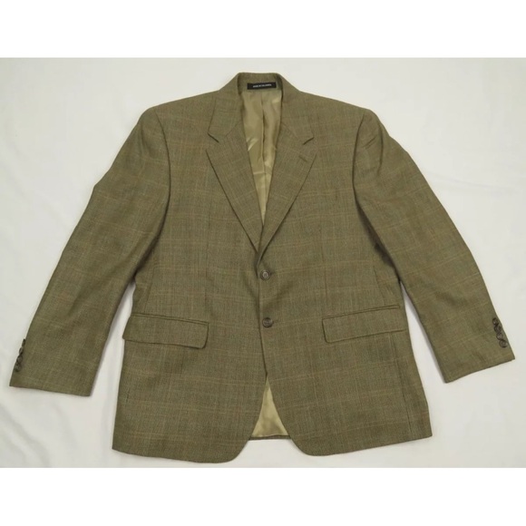 Lauren Ralph Lauren LRL Wool Silk Check 2 Button Blazer Sport Coat Jacket 42 S